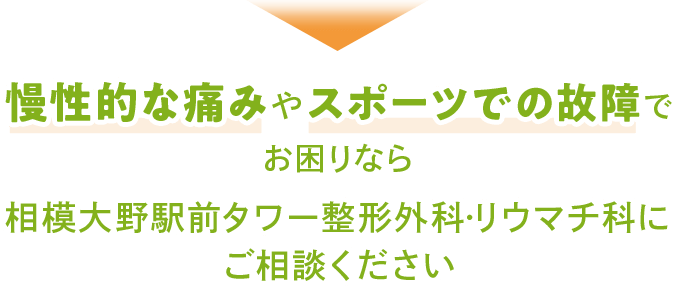 慢性的な痛みやスポーツでの故障で お困りなら 相模大野駅前タワー整形外科・リウマチ科に ご相談ください